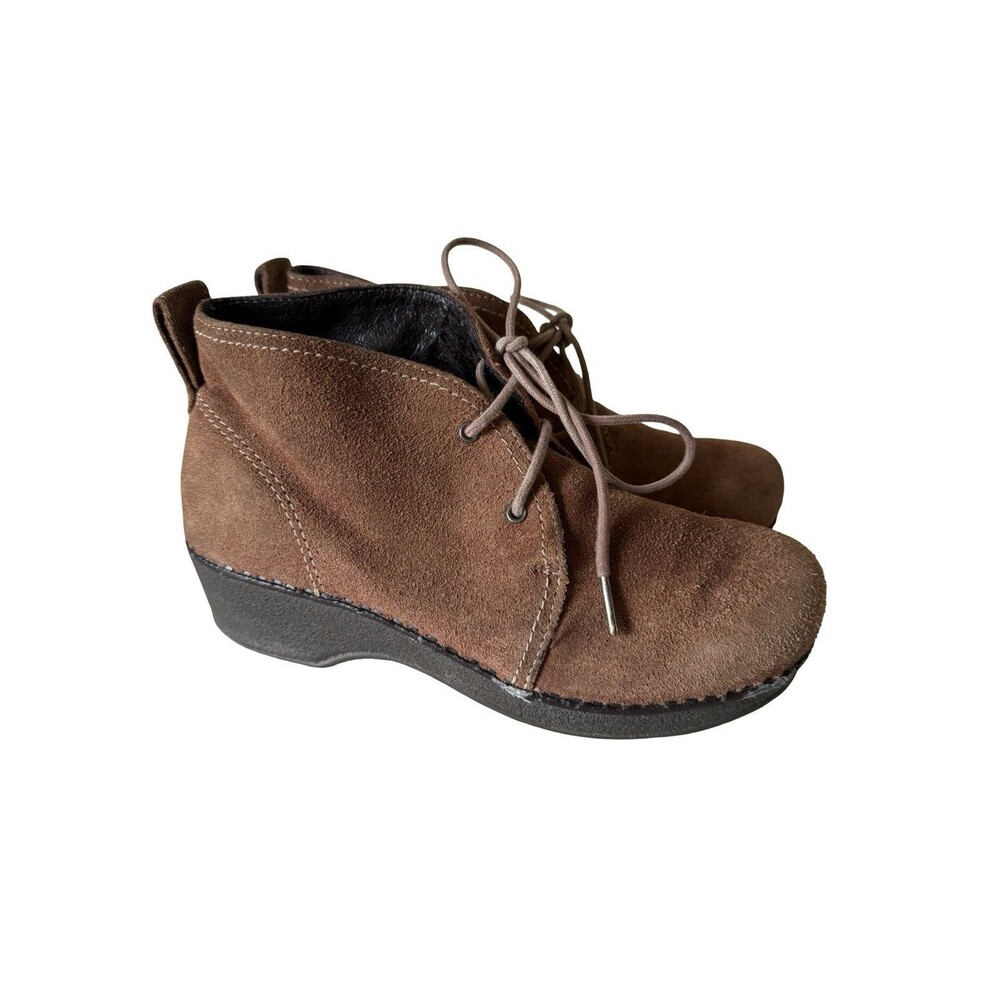 Dansko Lucille Womens Chukka Brown Suede Wedge Heel Ankle Lace Up Boots SZ 38
